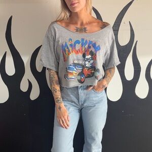 Vintage Gray Mickey Mouse Graphic Crop Top